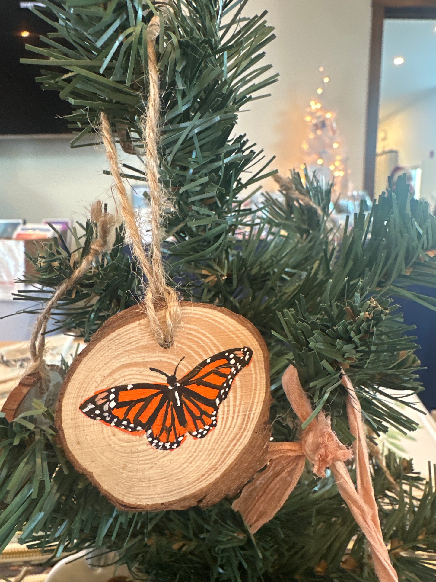Hand painted Monarch Wood Slice Ornament