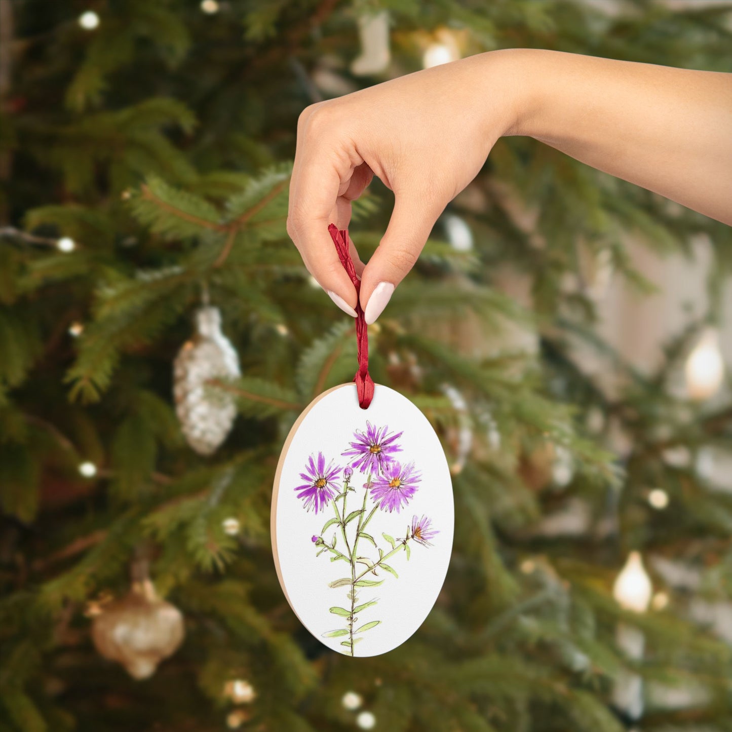 New England Aster Wooden Ornament