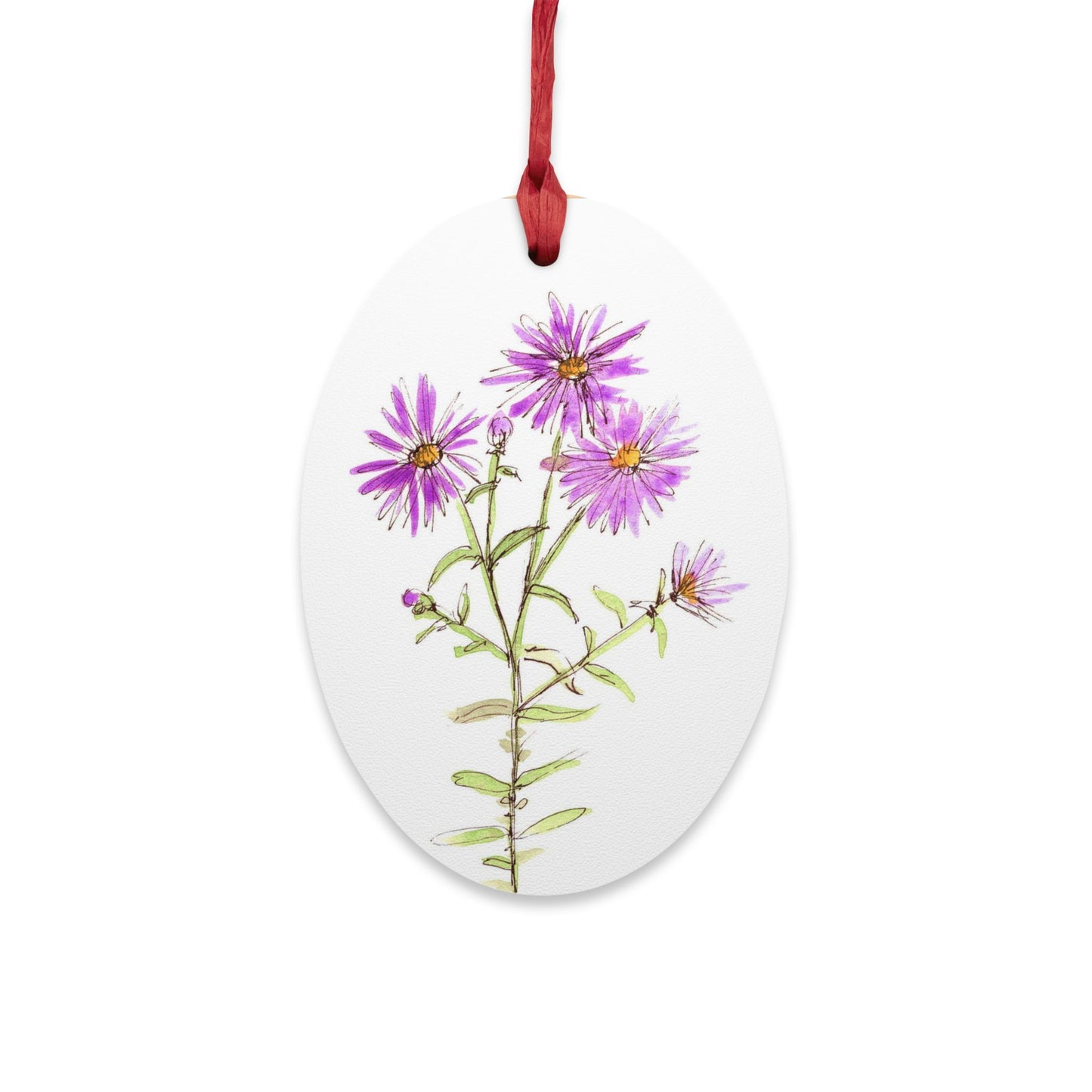 New England Aster Wooden Ornament