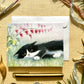 Sad Tuxedo Cat Under Bleeding Hearts Blank Notecard