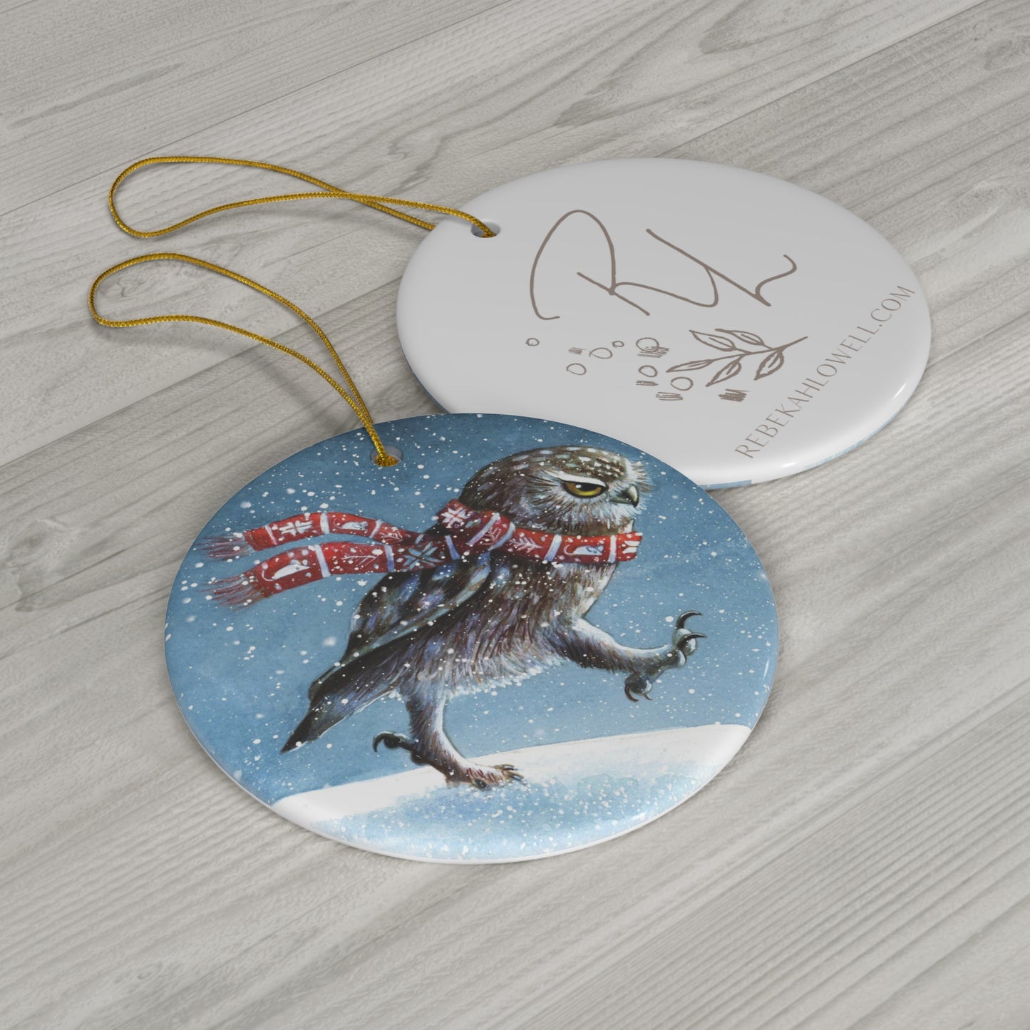 Grumpy Owl Ornament, ceramic