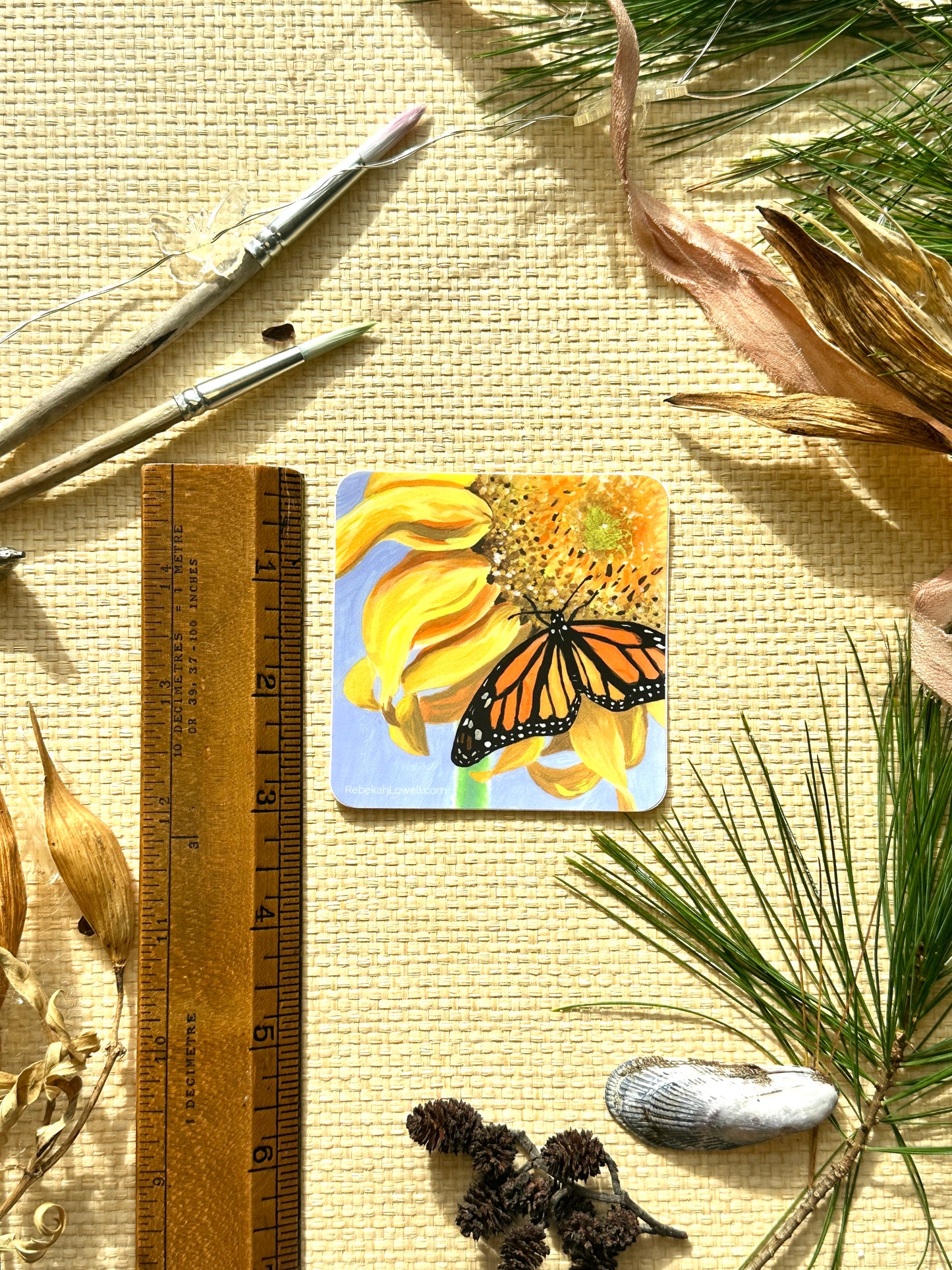 Sipping on Sunflowers Monarch  Butterfly Sticker