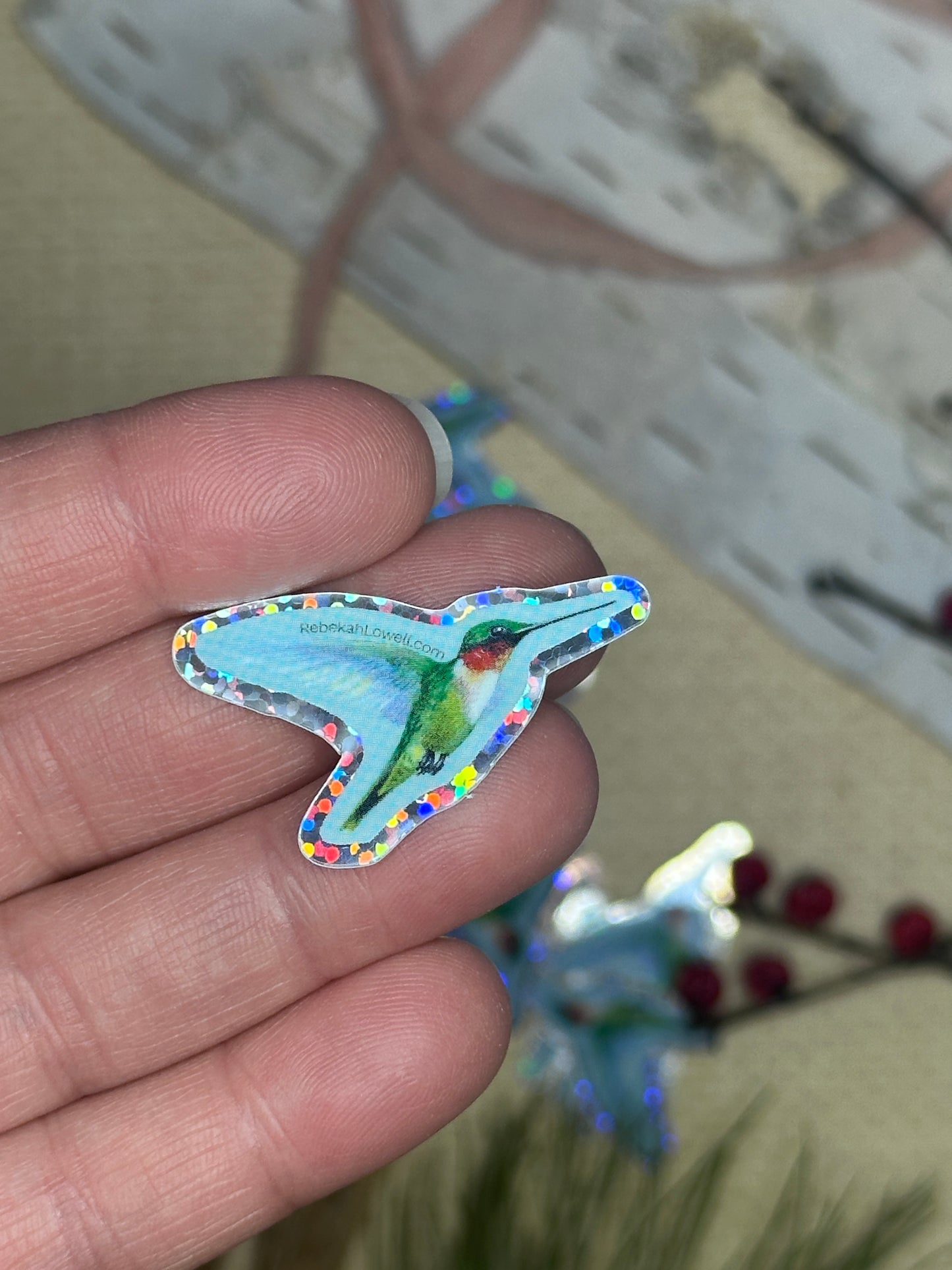 Ruby-throated Hummingbird Glitter Sticker