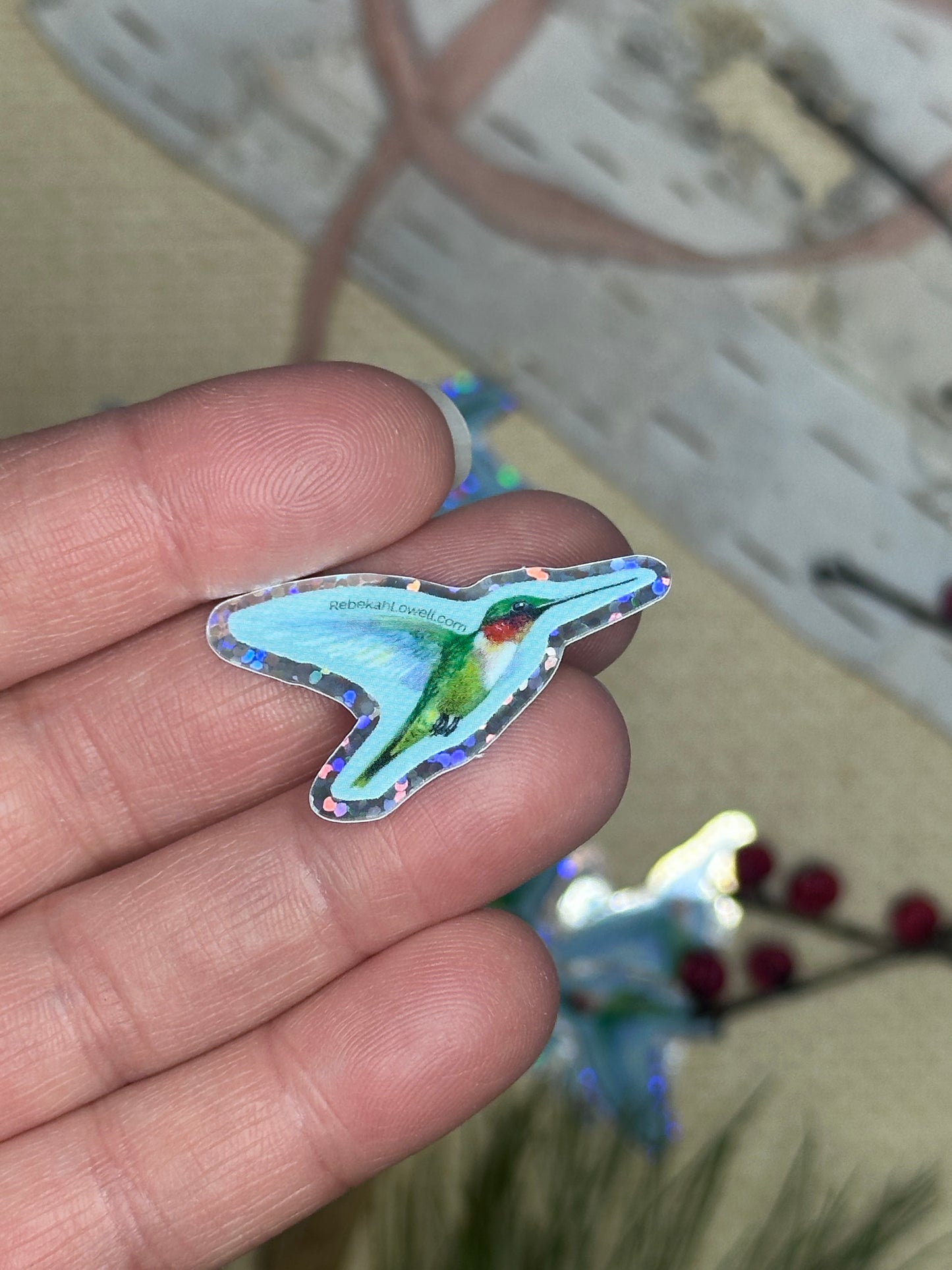 Ruby-throated Hummingbird Glitter Sticker