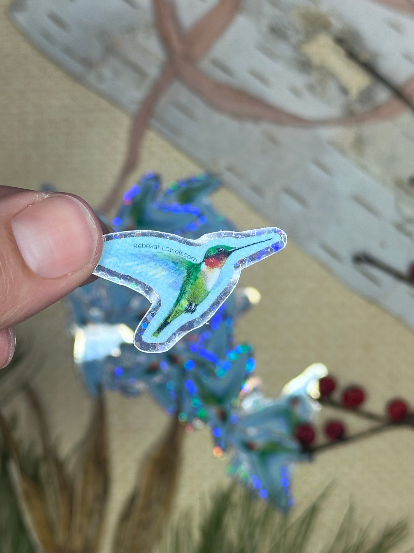 Ruby-throated Hummingbird Glitter Sticker