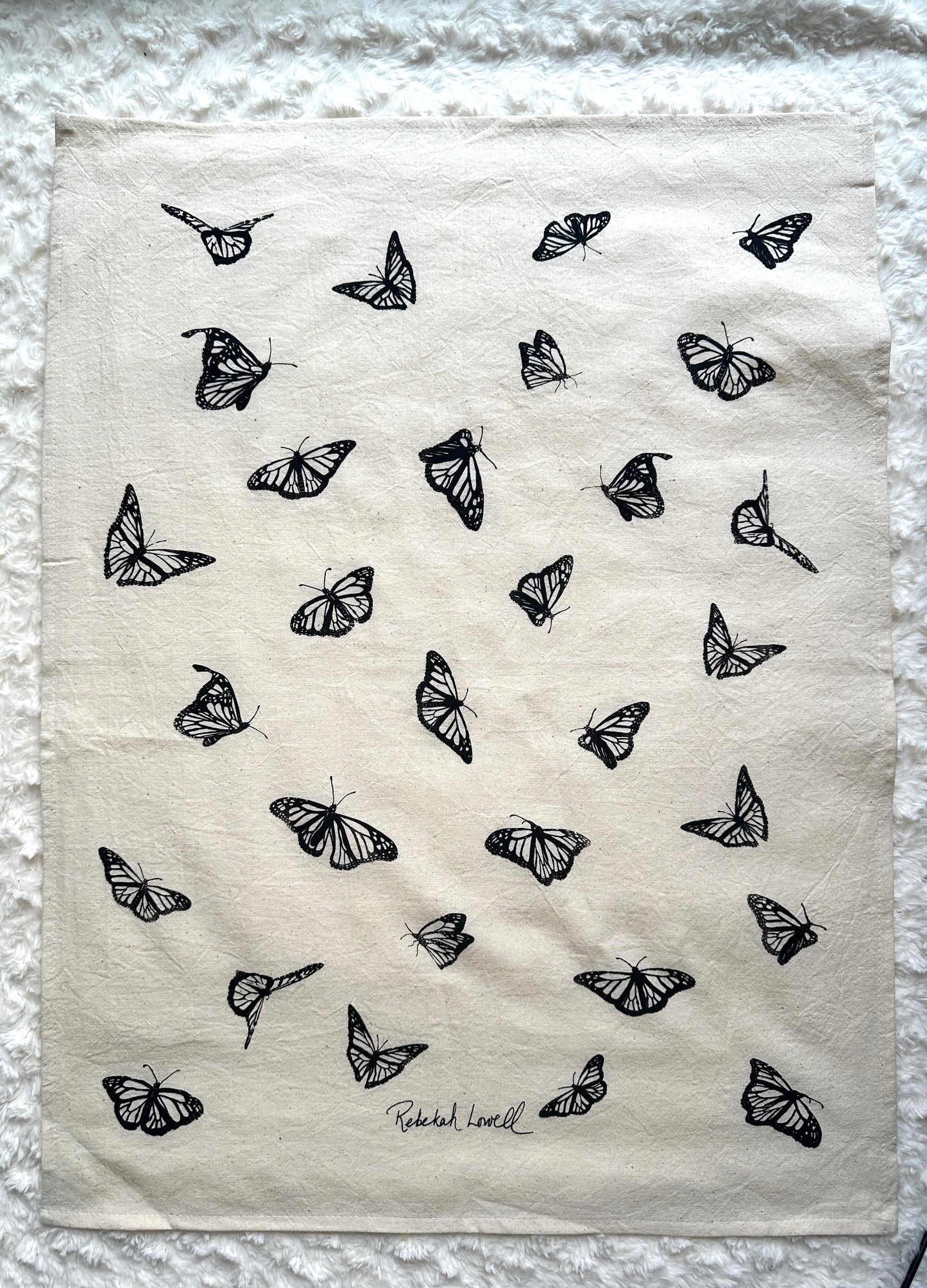 Monarch Butterfly Tea Towel, Black