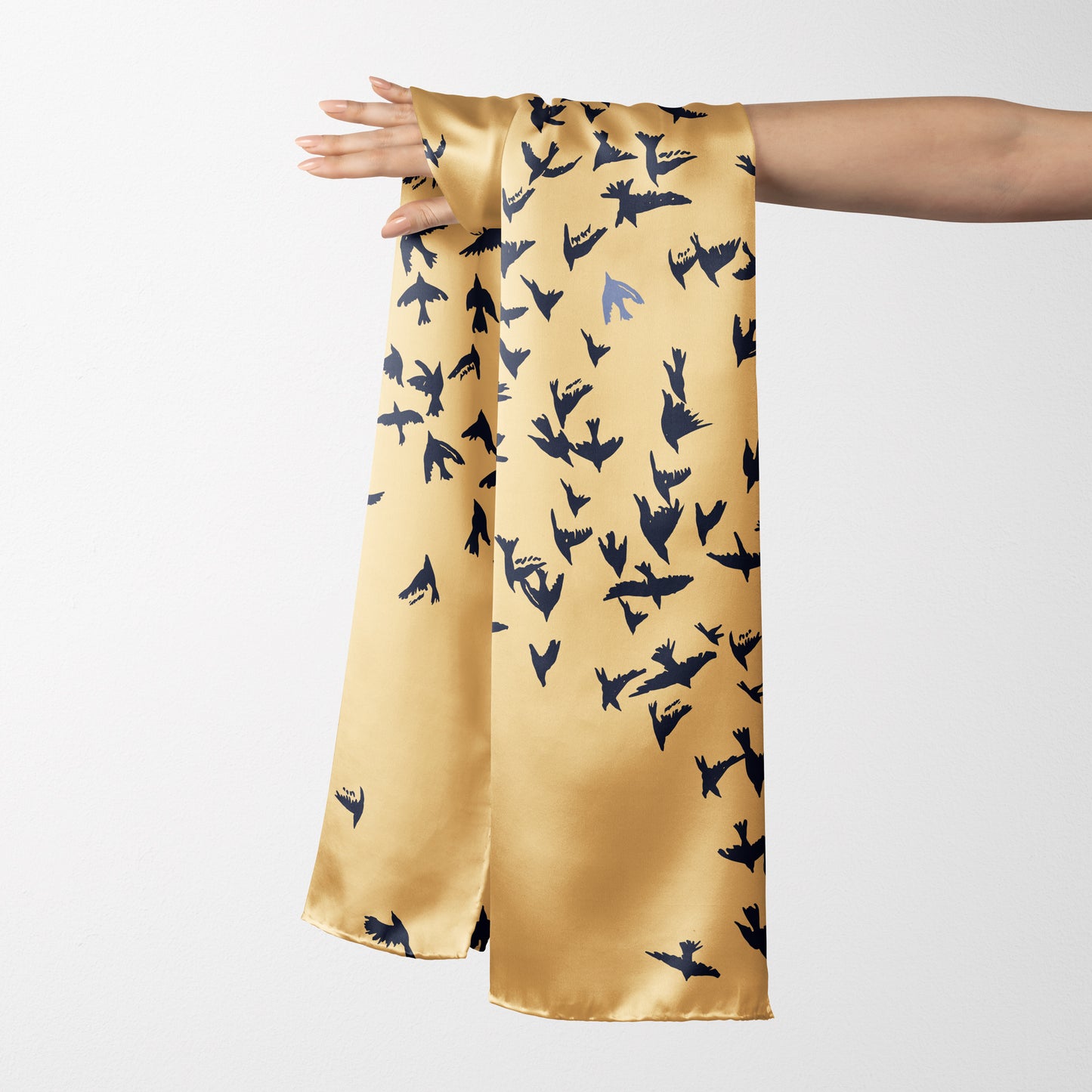 Charmeuse Long Scarf in "Fly Free" Bird Flock Migration