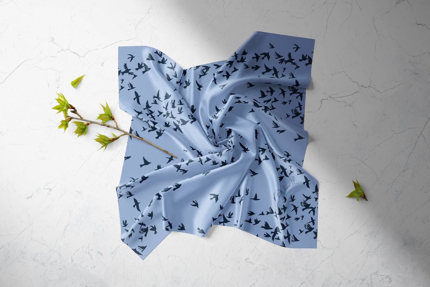 Charmeuse Square Scarf in "Fly Free" Bird Flock Migration