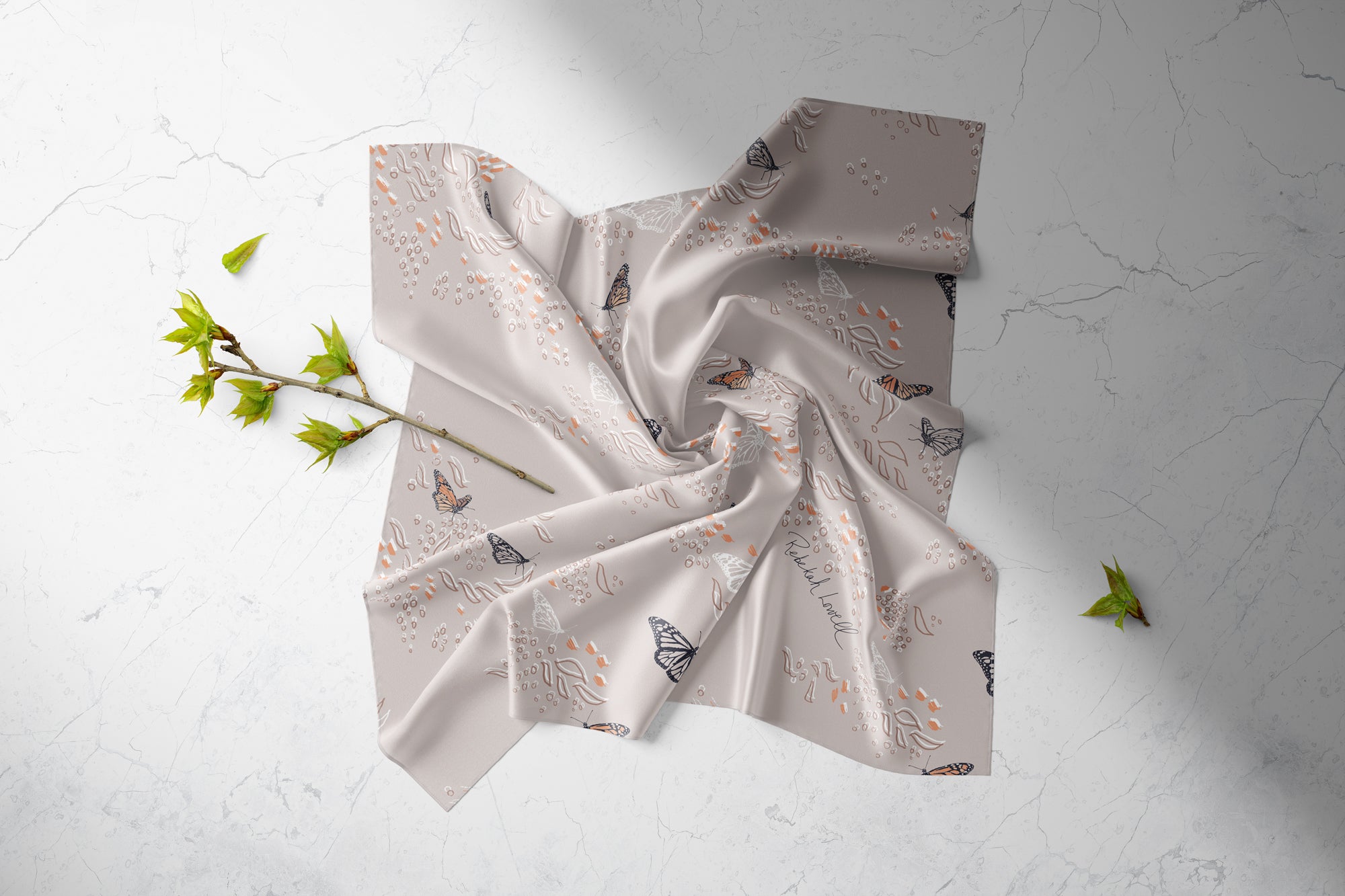 Charmeuse Square Scarf In Migration Monarch Butterfly Rebekah Lowell charmeuse-square-scarf-in-migration-monarch-butterfly-rebekah-lowell