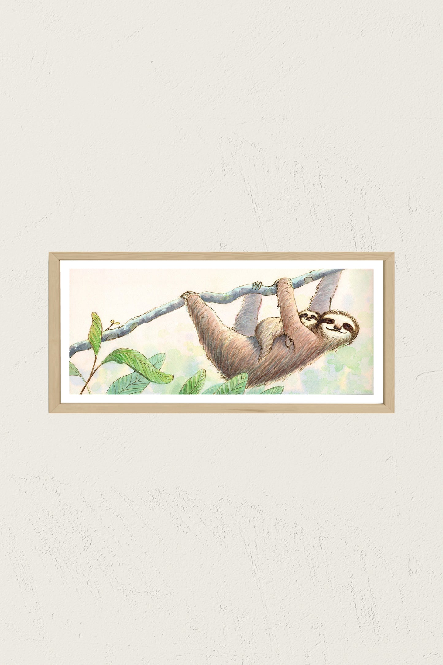 Sloth Mama and Baby Watercolor Painting Original Art "Laze in the Shade"