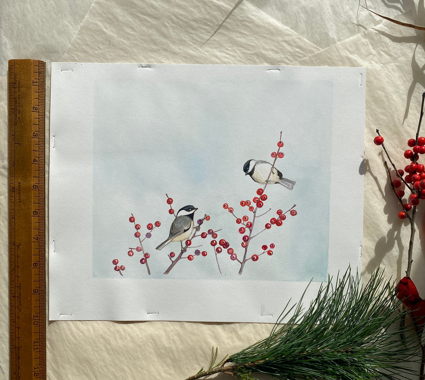 Watercolor Black-capped Chickadees Painting