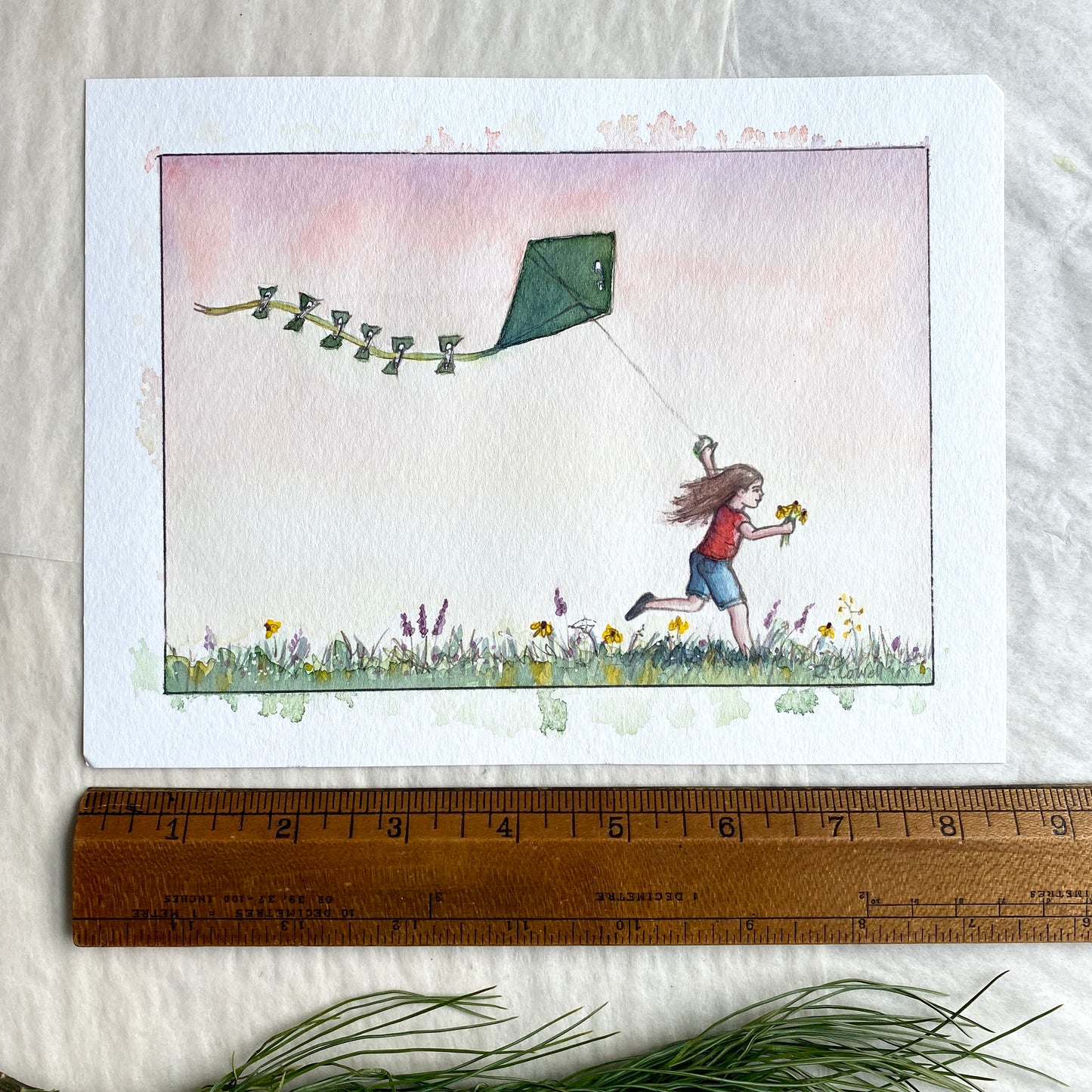 Green Kite Safety Pin Painting