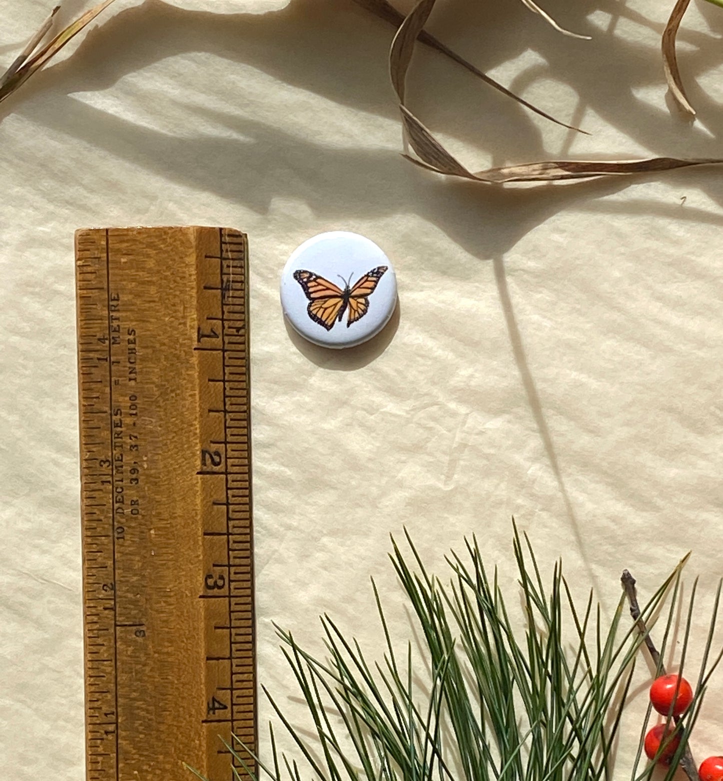 Monarch Butterfly on 1" Pin Button