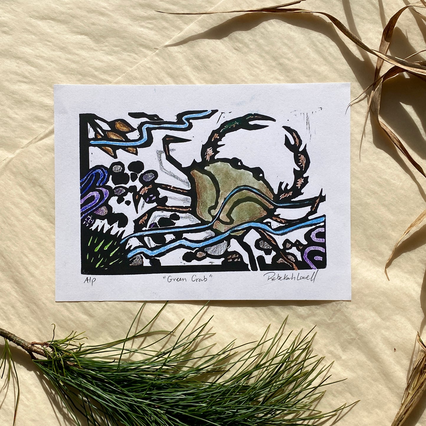 Linocut Print of Green Crab