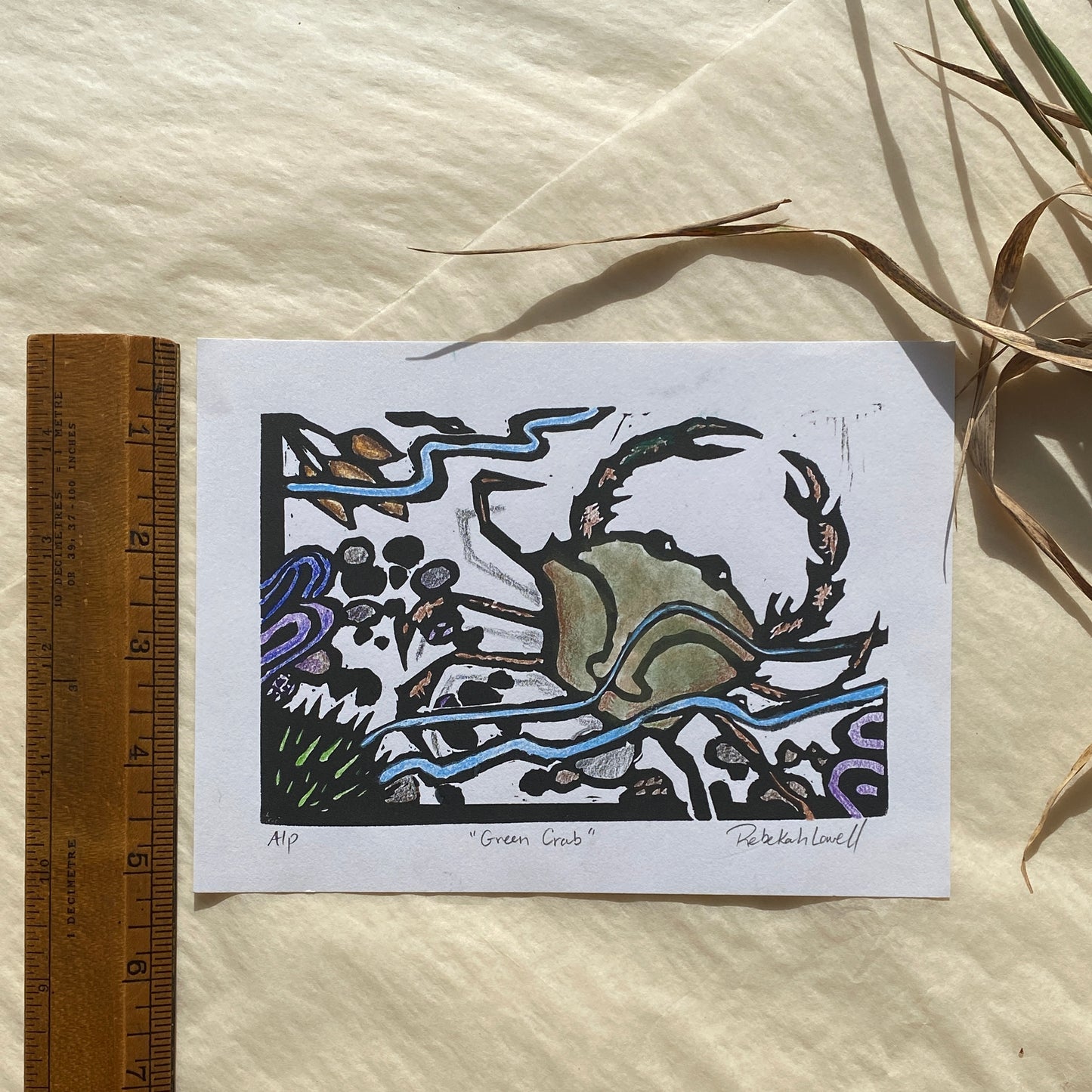 Linocut Print of Green Crab