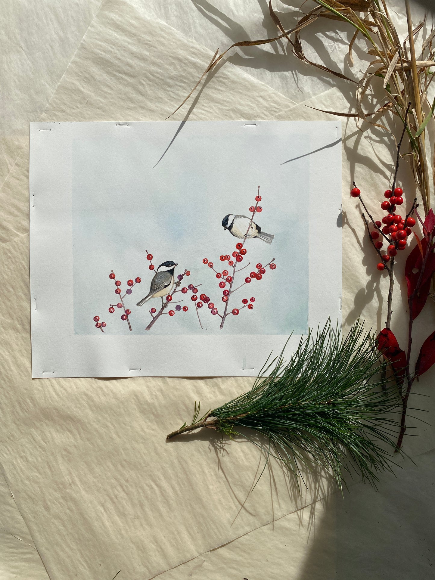 Watercolor Black-capped Chickadees Painting